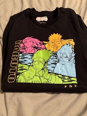 Naruto Kids Long Sleeve Graphic Tee in Black with Neon Character Panels